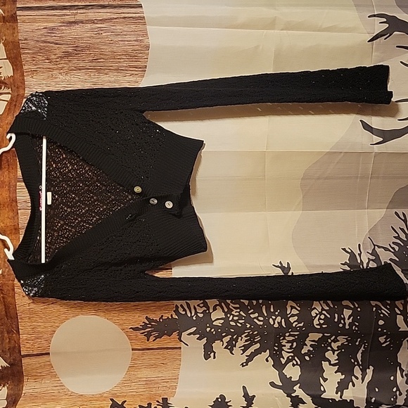 Say What? black crochet cropped cardigan - Picture 2 of 6